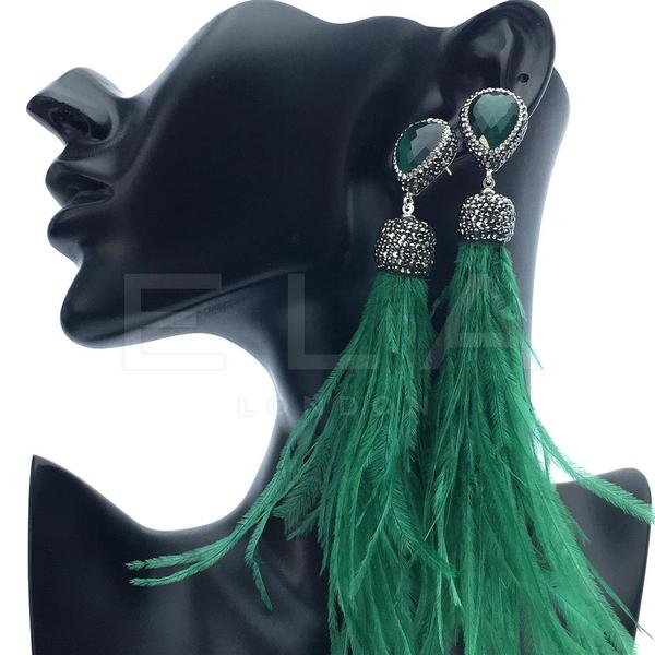 GREEN FEATHER EARRINGS | NEW IN