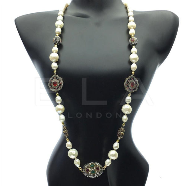 Pearl and Multi Colour Gemstone Necklace